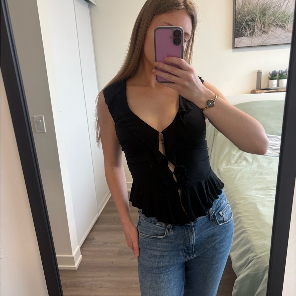 Free People Black Ruffle Top